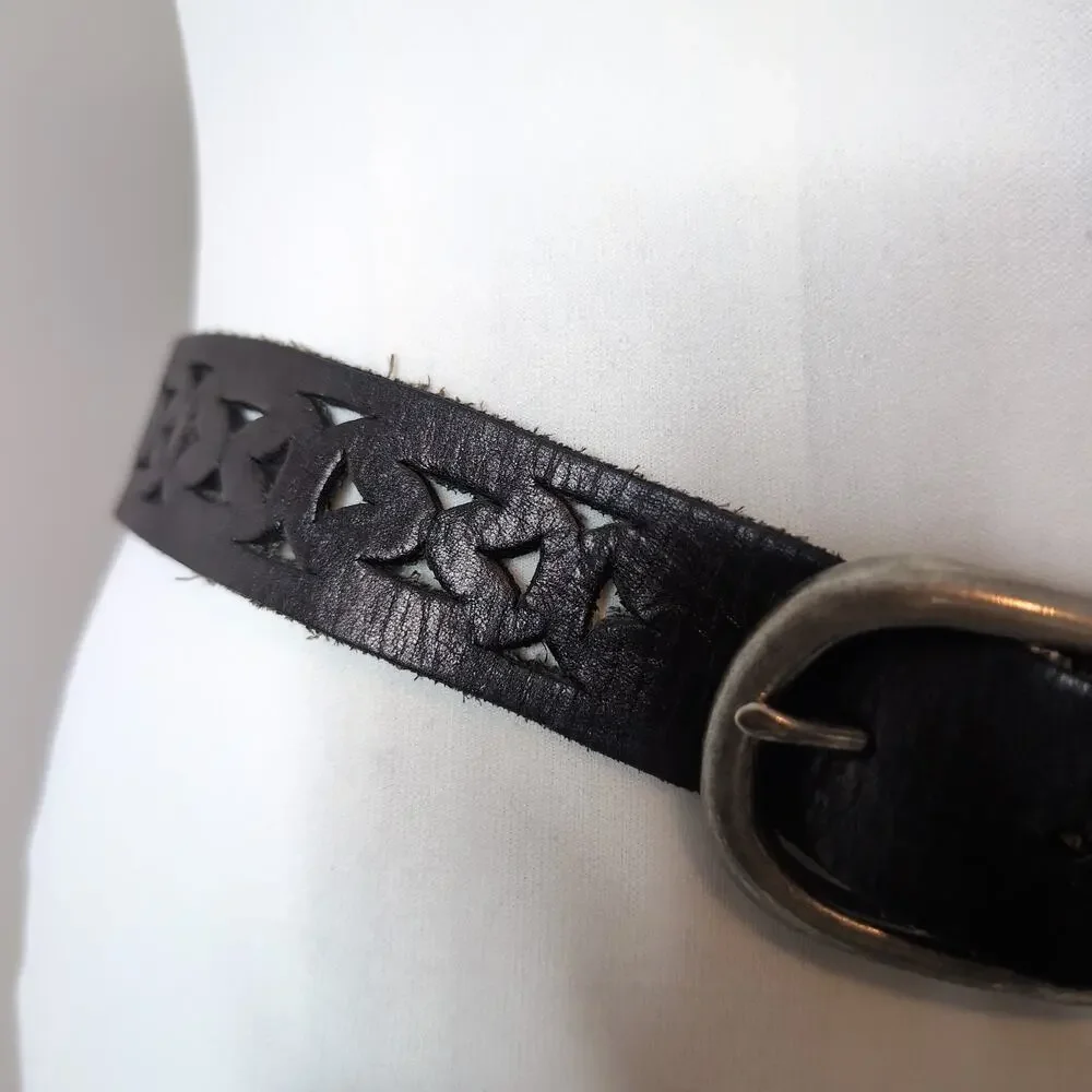 Cutout Leather Belt With Silver Buckle